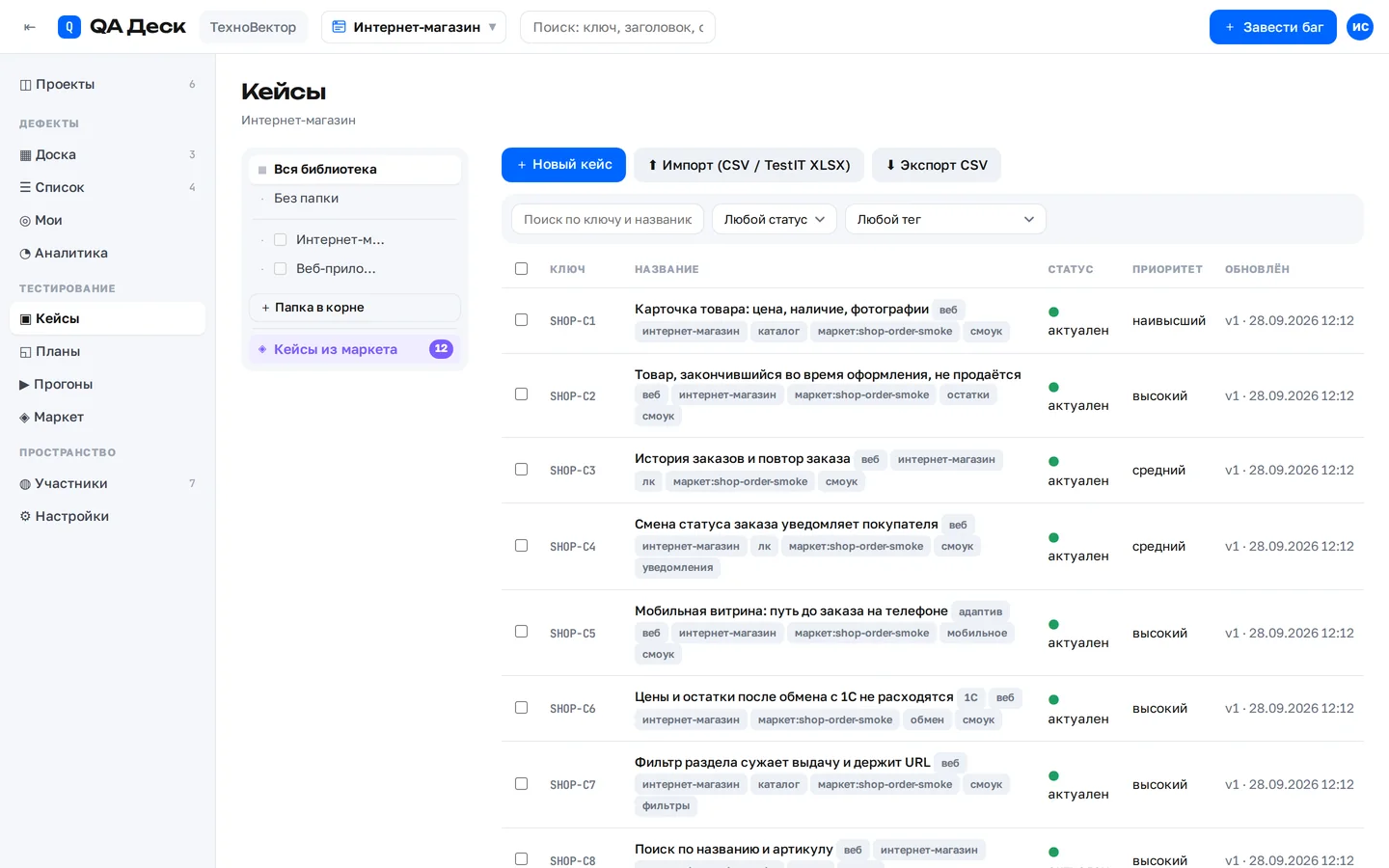 Библиотека тест-кейсов